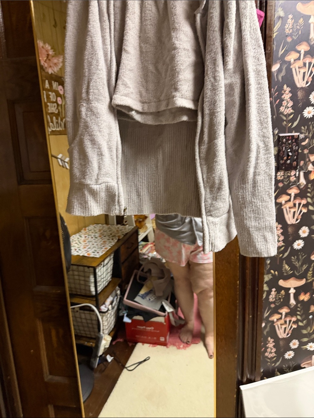 Barefoot Dreams Plush Hoodie in Light grey with matching shorts size Large
